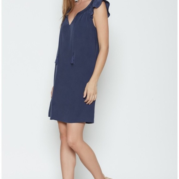 Joie Fayaline Silk Dark Navy Flutter Sleeve Dress - Picture 3 of 7